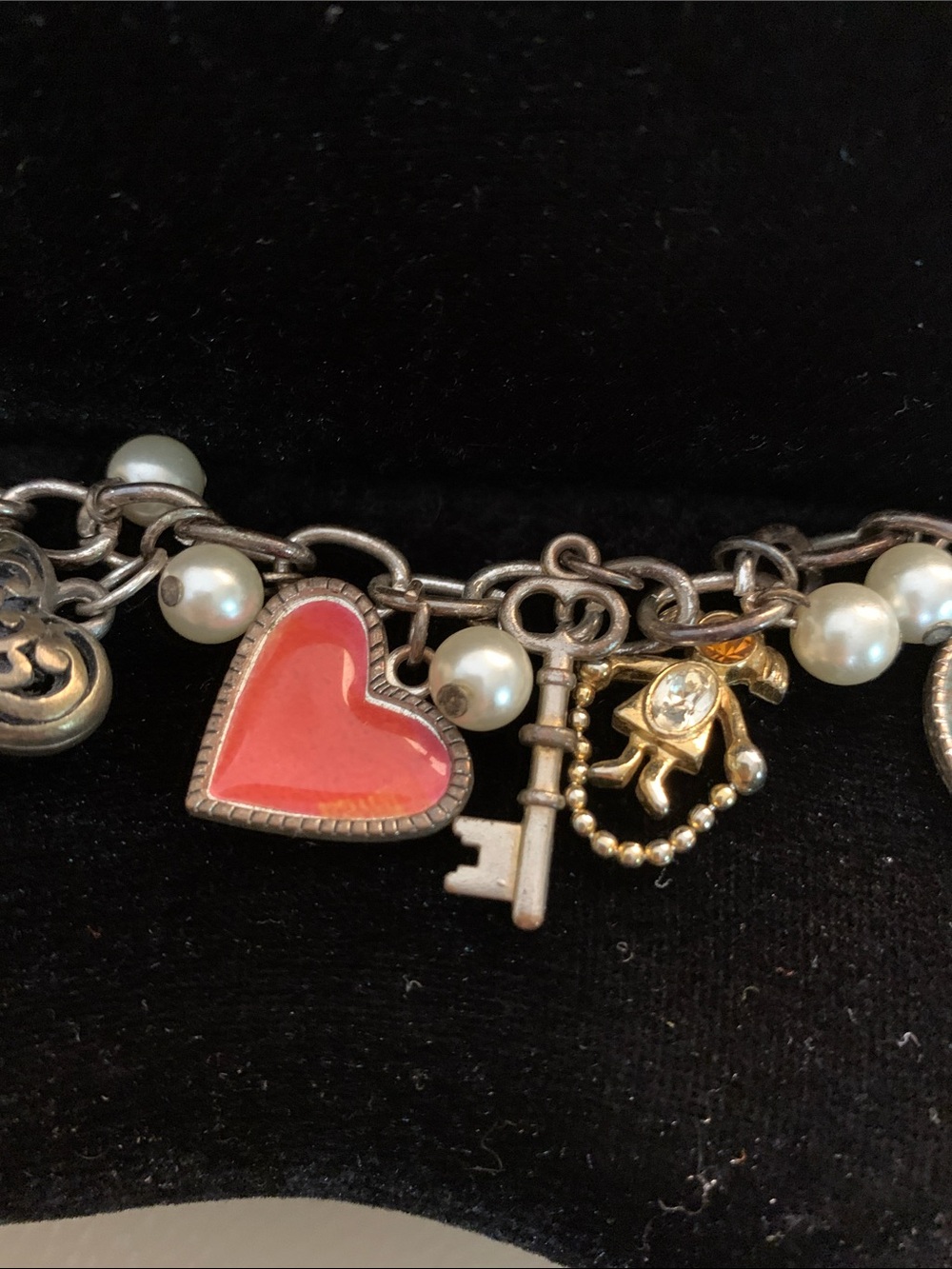 Hand Crafted Charmed Heart & Star Bracelet with Pearls - Red & Pink Accents - Picture 4 of 5